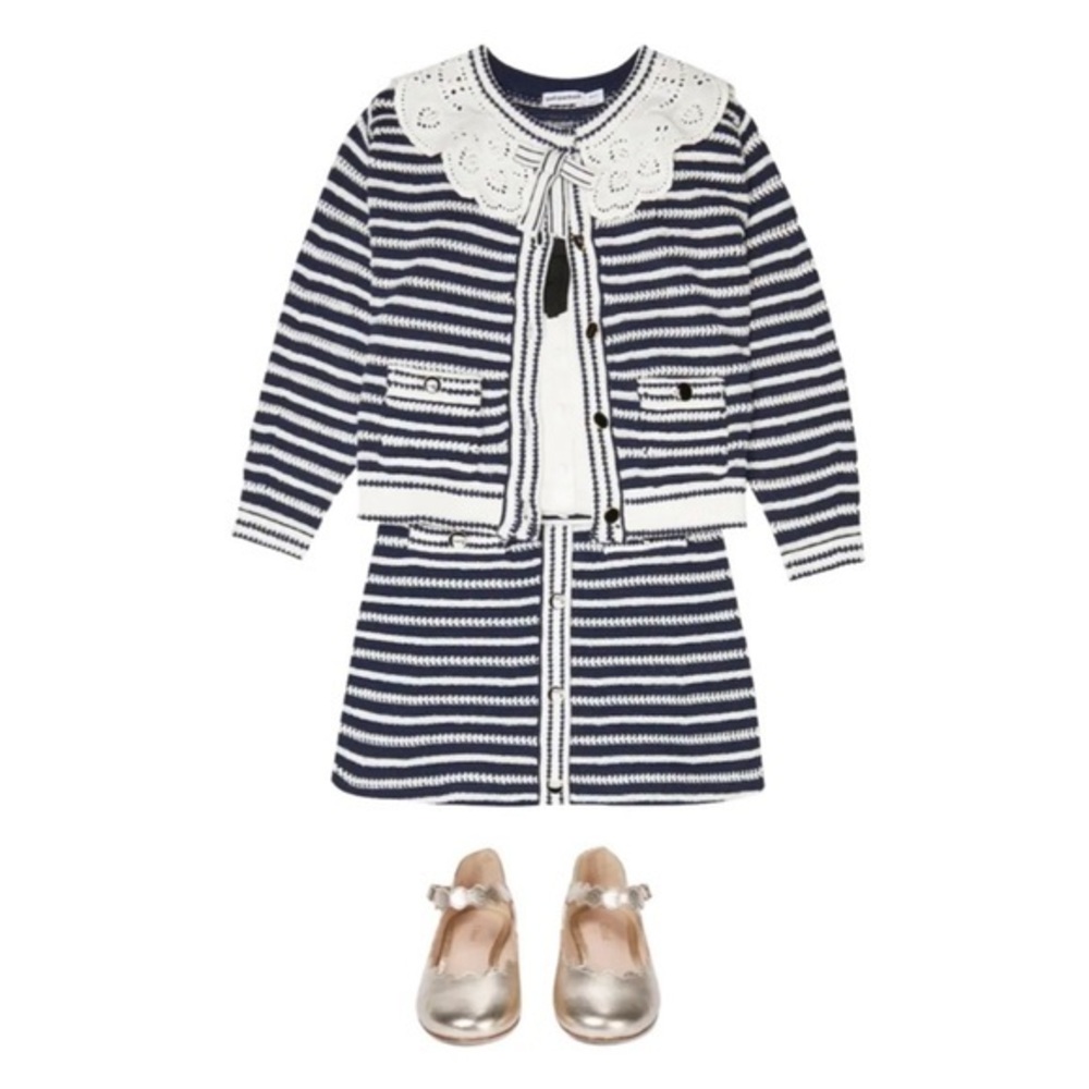 SELF PORTRAIT TODDLER GIRL CONTRAST ROPE KNIT CARDIGAN AND SKIRT